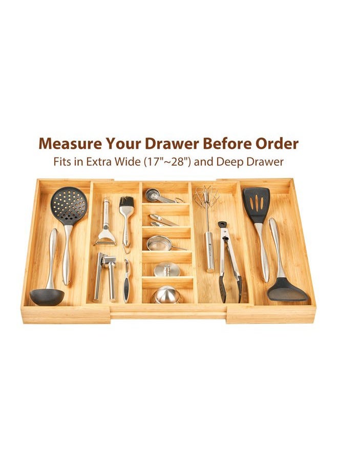 Umilife Extra Large Expandable Kitchen Drawer Organizer for Utensil and Junk, 19" Deep for Big Drawer, 17" to 28" Adjustable Bamboo Wood Drawer Divider, Cutlery Tray, Flatware Holder - Image 5