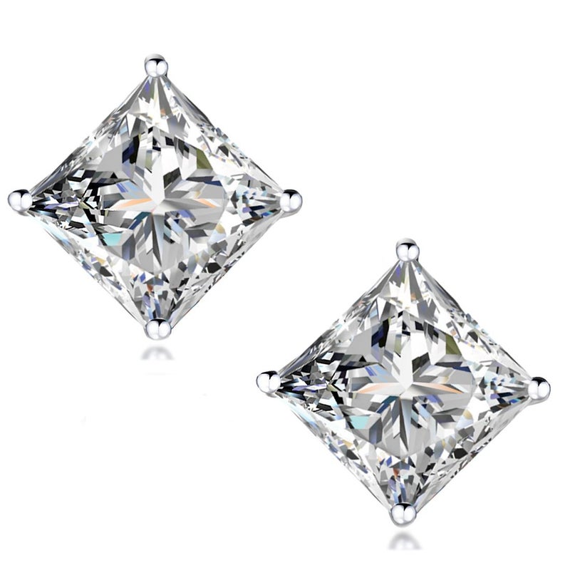 "STUNNING FLAME â€œ18K Gold Plated Sterling Silver Princess Cut Cubic Zirconia Stud Earrings for men women(w-6)