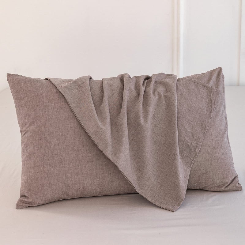 MooMee Bedding Pillowcases Pack of 2 100% Washed Cotton Linen Like Textured Breathable Durable Soft Comfy (Mauve Brown  Queen) - Image 2