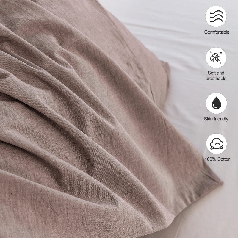 MooMee Bedding Pillowcases Pack of 2 100% Washed Cotton Linen Like Textured Breathable Durable Soft Comfy (Mauve Brown  Queen) - Image 5