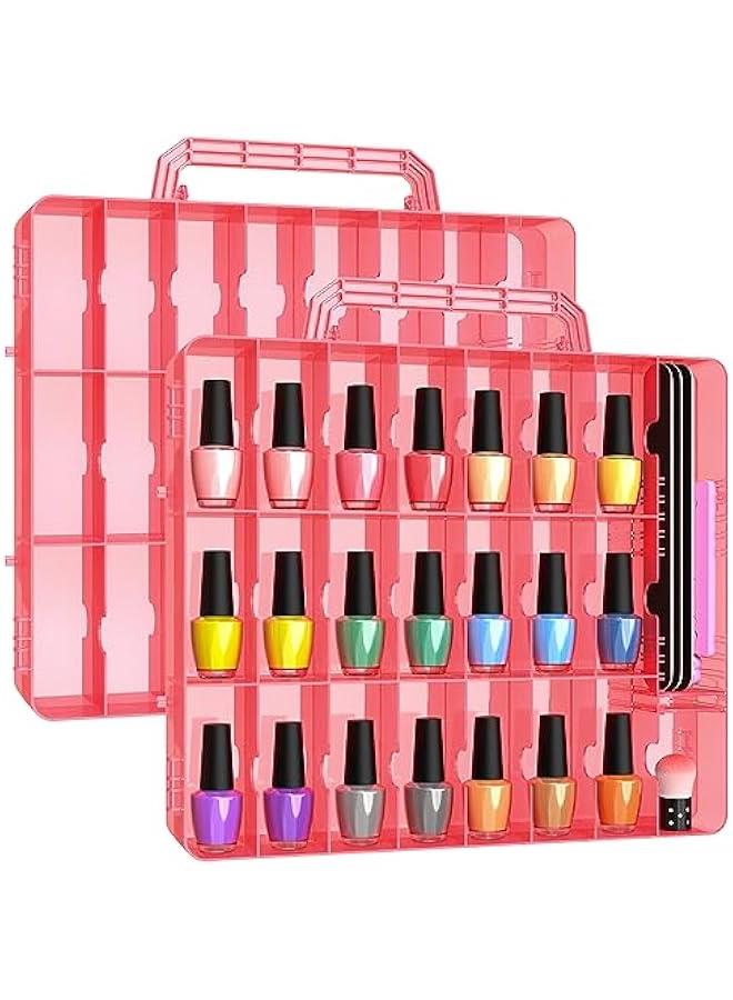 Arabest 2pcs Nail Polish Organizer, Portable 48 Bottles Clear Nail Polish Holder with Adjustable Divider, Gel Nail Polish Storage Double Side Nail Polish Organizer Case for Nail Tech Pink  - Image 1