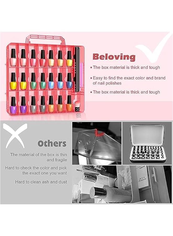 Arabest 2pcs Nail Polish Organizer, Portable 48 Bottles Clear Nail Polish Holder with Adjustable Divider, Gel Nail Polish Storage Double Side Nail Polish Organizer Case for Nail Tech Pink  - Image 3