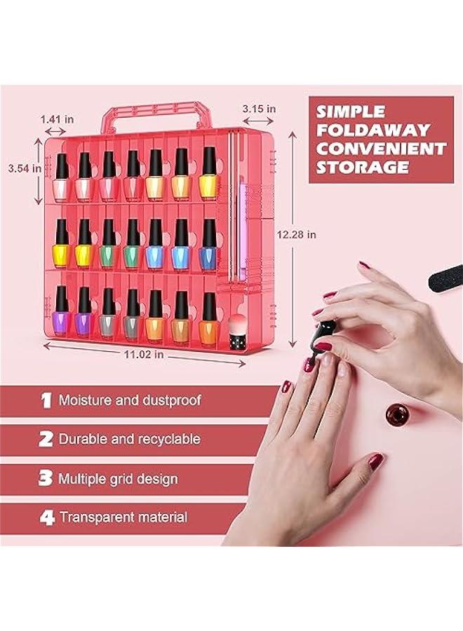 Arabest 2pcs Nail Polish Organizer, Portable 48 Bottles Clear Nail Polish Holder with Adjustable Divider, Gel Nail Polish Storage Double Side Nail Polish Organizer Case for Nail Tech Pink  - Image 4
