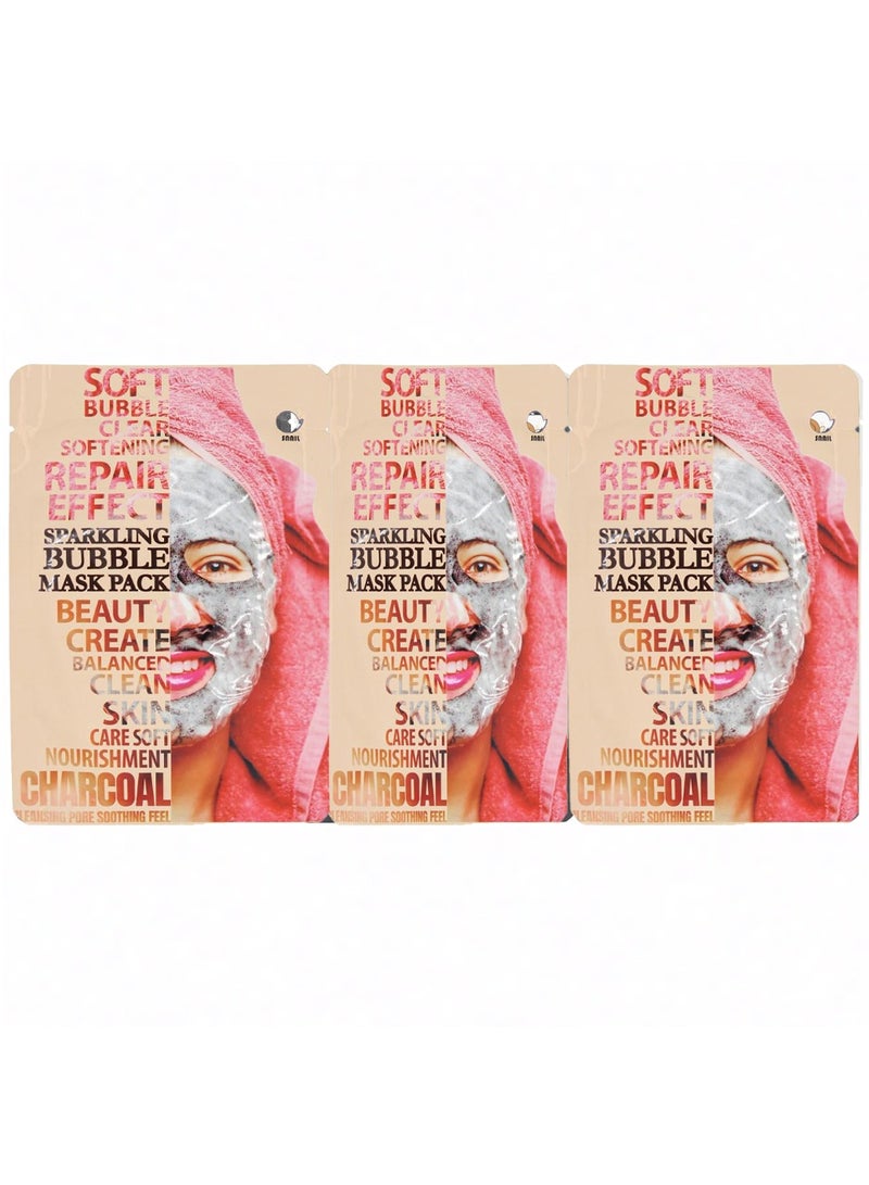 سنايل مجموعة أقنعة مكونة من 3 قطع قناع الفقاعات المتلألئة للعناية بالبشرة المتوازنة والنقية والتغذية الناعمة بالفحم 23*3 مل - Image 1
