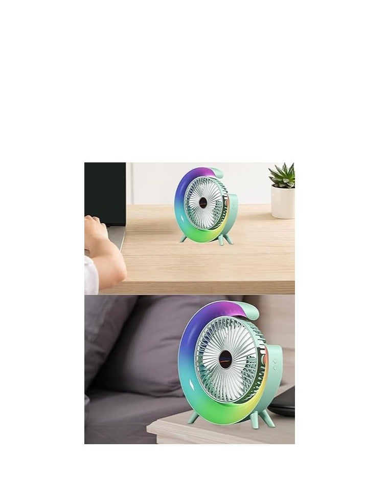 Wtrtr Desk Fan,USB Charging Mini Table Fan Colorful Light, Rotatable,Strong Airflow,3 Speed Wind,WTR-66