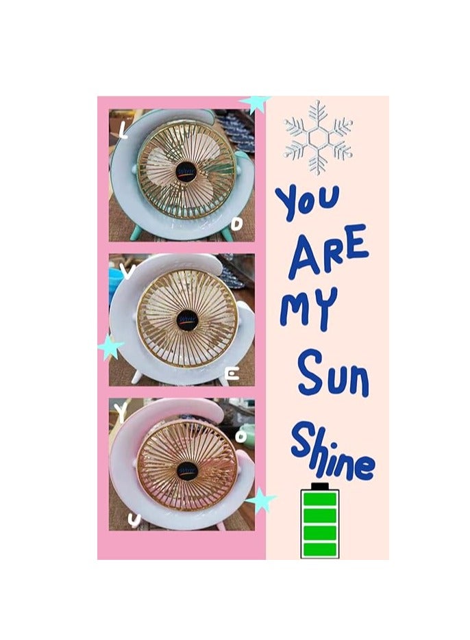 Wtrtr Desk Fan,USB Charging Mini Table Fan Colorful Light, Rotatable,Strong Airflow,3 Speed Wind,WTR-66