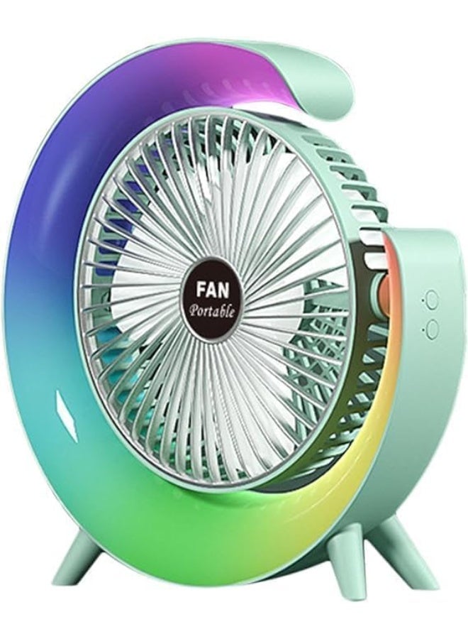 Wtrtr Desk Fan,USB Charging Mini Table Fan Colorful Light, Rotatable,Strong Airflow,3 Speed Wind,WTR-66 - Image 1