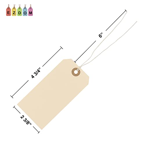 EZDOM Premium Hang Tags with String - Box of 100 Tags #5-4.75” x 2.375" - String Tags for Labeling with Reinforced Eyelet and String Attached - Image 3