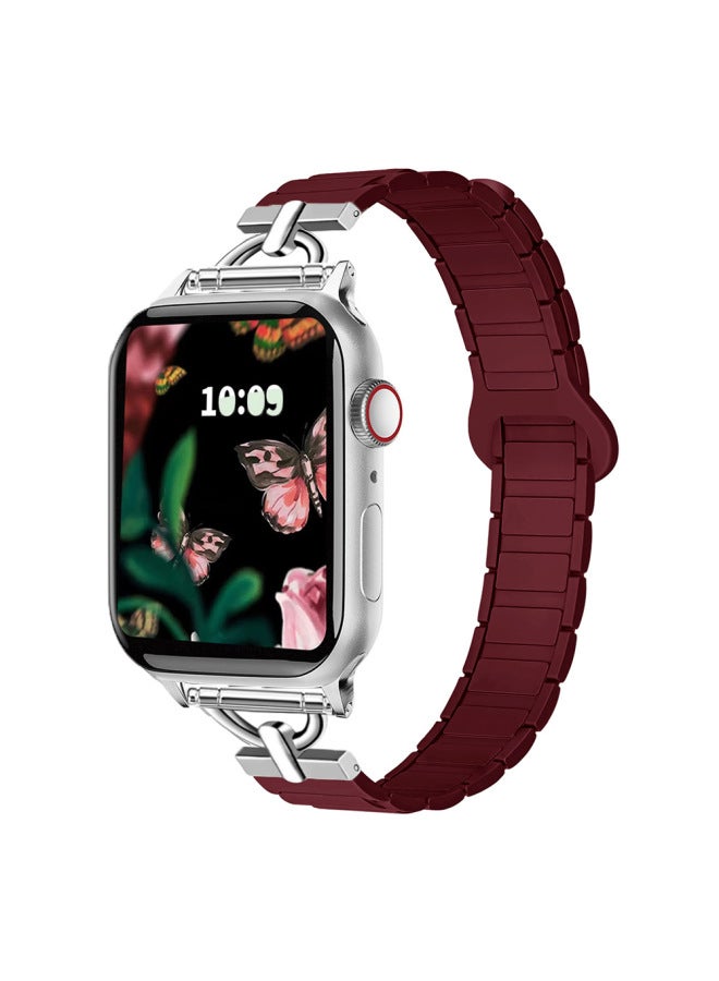 مناسبة لساعة أبل لساعة ApplewatchS10 المغناطيسي لونين حزام سيليكون صغير الخصر للفتيات 2025 جديد-اللون: 38/40/41/s10(42)بورجوندي - Image 1