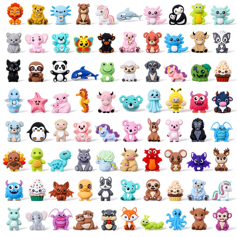 Ferreve 80 Pcs 3D Animal Silicone Focal Beads for Pens, Keychain Making, Focal Beads Bulk for Beadable Keychain DIY Crafts Necklace Bracelet Phone Chain Charms Jewelry Making - Image 1