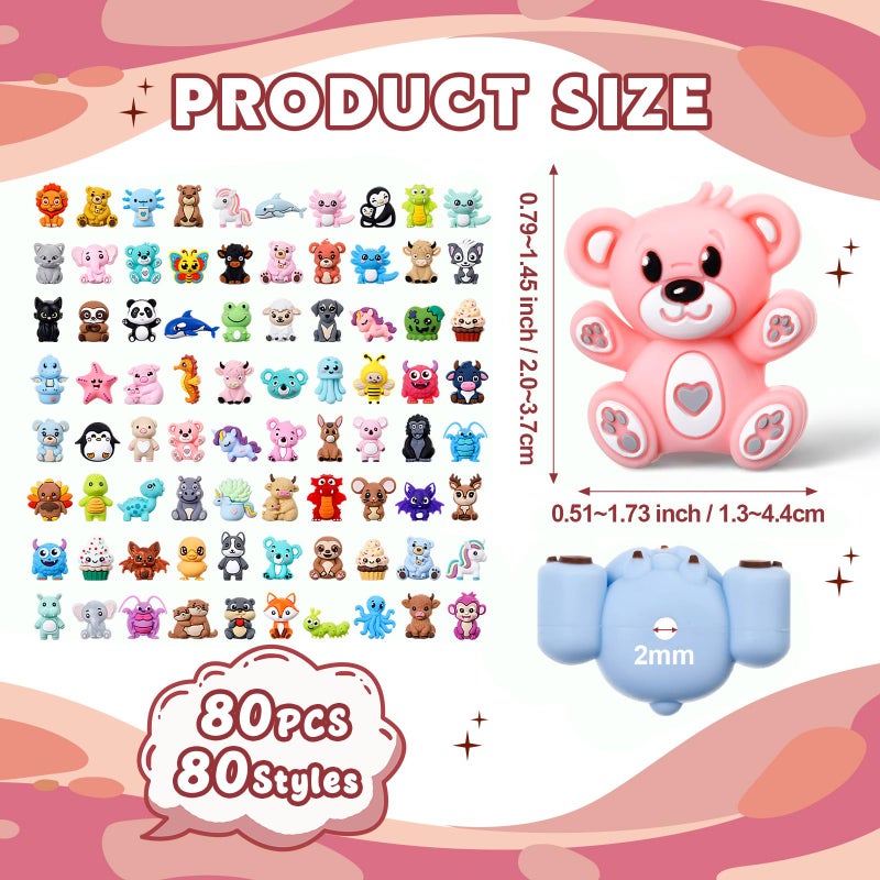Ferreve 80 Pcs 3D Animal Silicone Focal Beads for Pens, Keychain Making, Focal Beads Bulk for Beadable Keychain DIY Crafts Necklace Bracelet Phone Chain Charms Jewelry Making - Image 3