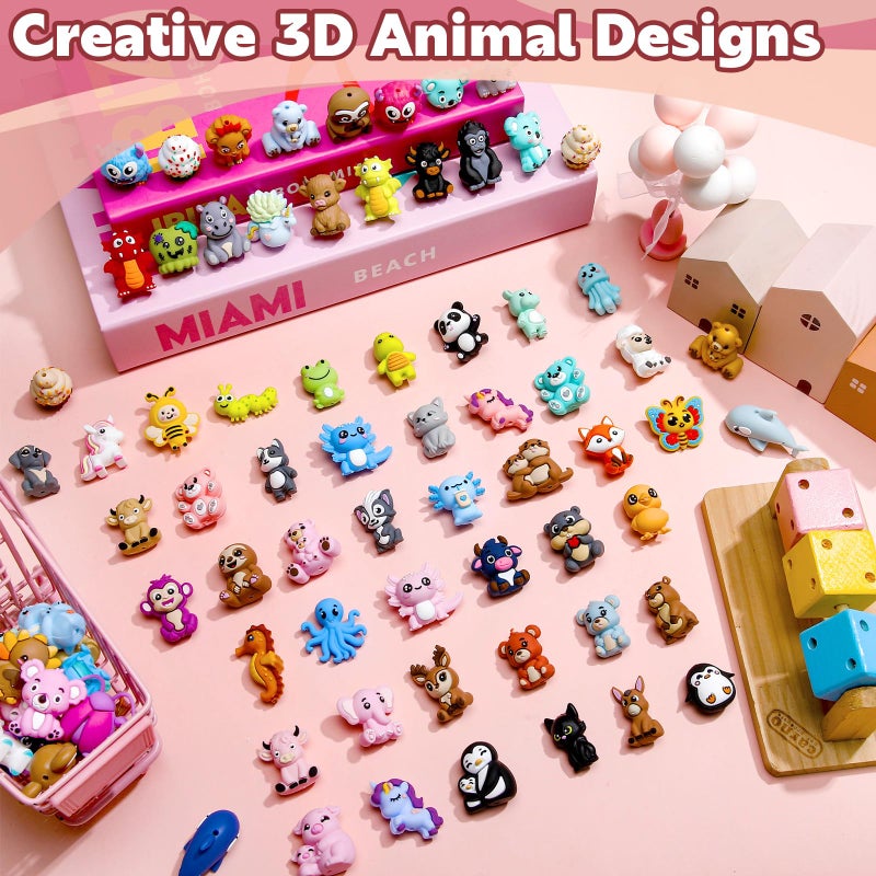 Ferreve 80 Pcs 3D Animal Silicone Focal Beads for Pens, Keychain Making, Focal Beads Bulk for Beadable Keychain DIY Crafts Necklace Bracelet Phone Chain Charms Jewelry Making - Image 2