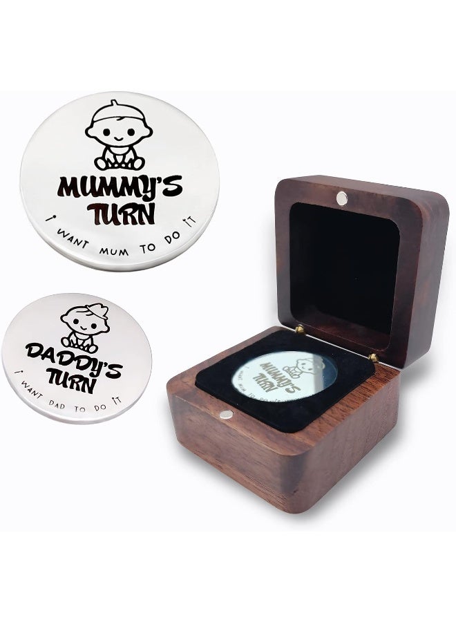 MYPAWLETS Memorial Gifts for New Parents Mom Daddy Funny Double-Sided Silver Decision Coin with Handmade Wooden Box - Image 1