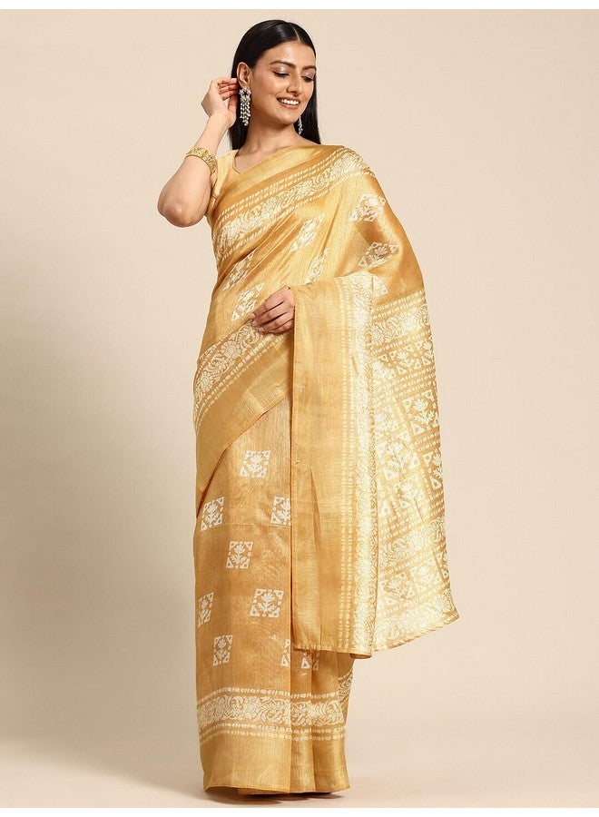 shiv textiles Shiv Textiles Women's Cotton Blend Printed Saree(STC-06-YELLOW)  - Image 2