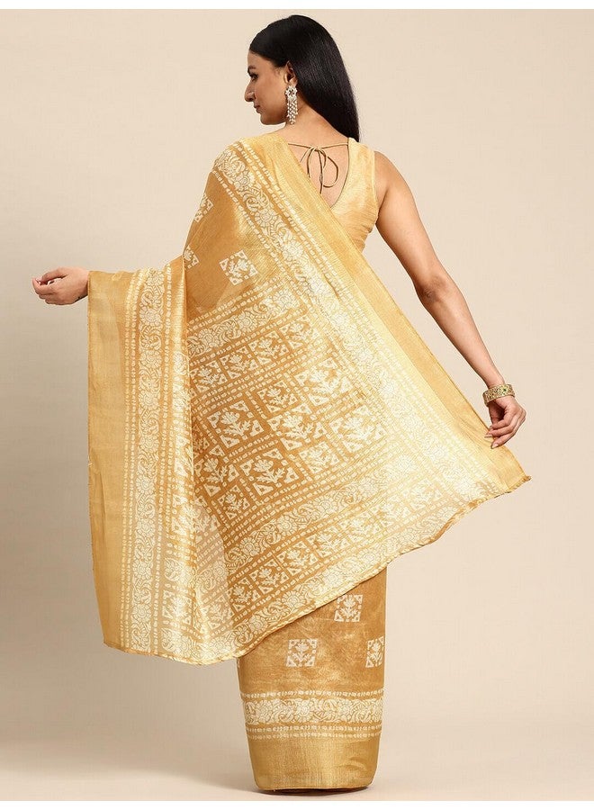 shiv textiles Shiv Textiles Women's Cotton Blend Printed Saree(STC-06-YELLOW)  - Image 3