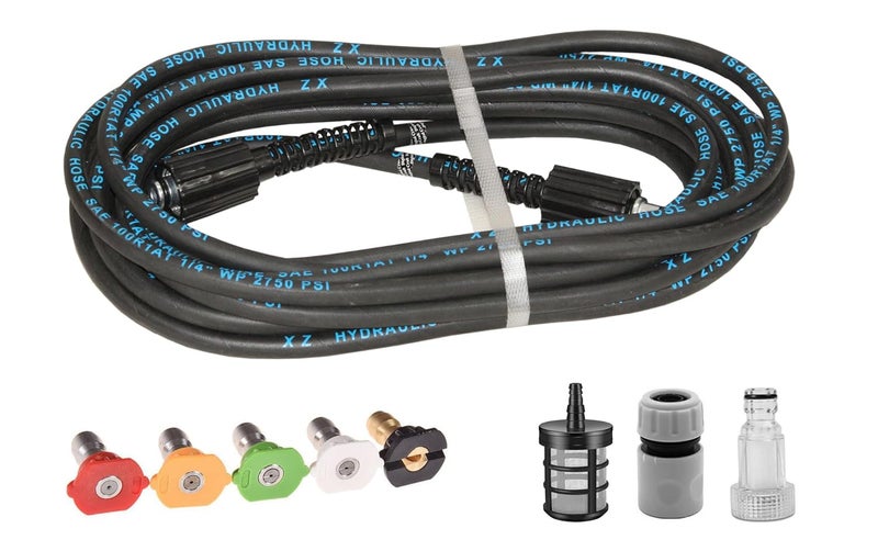 Digital Craft Hydraulic Pressure Washer Hose Pipe 2750PSI M2215 14mm High Pressure Washer Hose Spray Water Hydraulic Pressure Washer Pipe 8MTR5Pc Nozzel Set3Pc Filter Connector