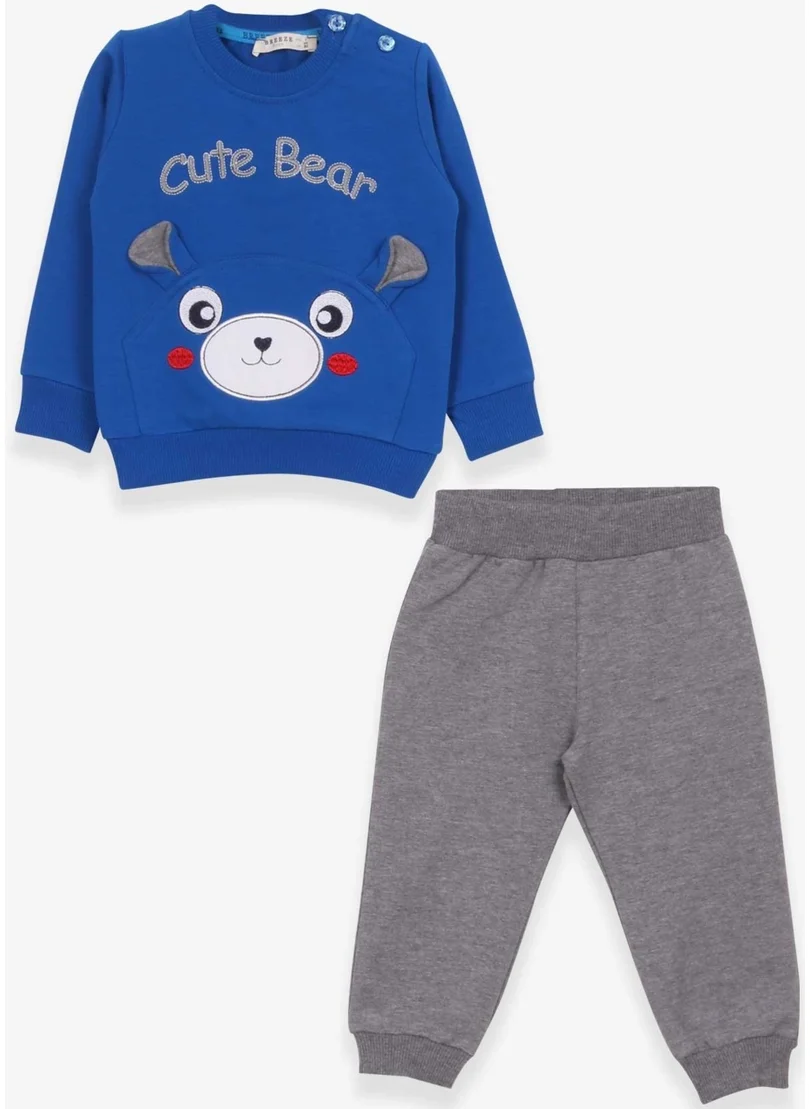 Breeze Baby Boy Tracksuit Set With Bear Embroidery Sax Blue (9 Months-3 Years)