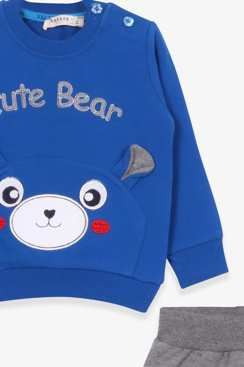 Breeze Baby Boy Tracksuit Set With Bear Embroidery Sax Blue (9 Months-3 Years)