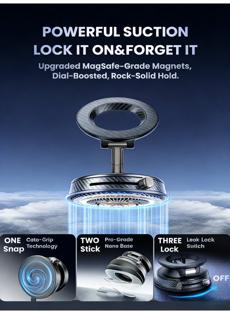 Magnetic Car Phone Holder with Vacuum Suction and N54 Strong Magnets, 360° Rotatable Car Mount Alloy Magnetic Phone Stand with Magnetic Ring, Compatible with iPhone and All Smartphones - Image 3