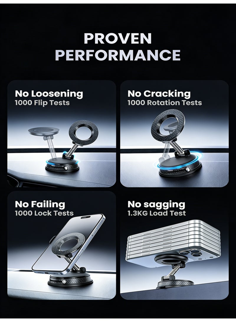 Magnetic Car Phone Holder with Vacuum Suction and N54 Strong Magnets, 360° Rotatable Car Mount Alloy Magnetic Phone Stand with Magnetic Ring, Compatible with iPhone and All Smartphones - Image 4