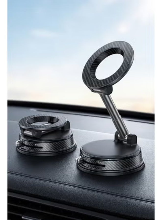 Magnetic Car Phone Holder with Vacuum Suction and N54 Strong Magnets, 360° Rotatable Car Mount Alloy Magnetic Phone Stand with Magnetic Ring, Compatible with iPhone and All Smartphones - Image 1