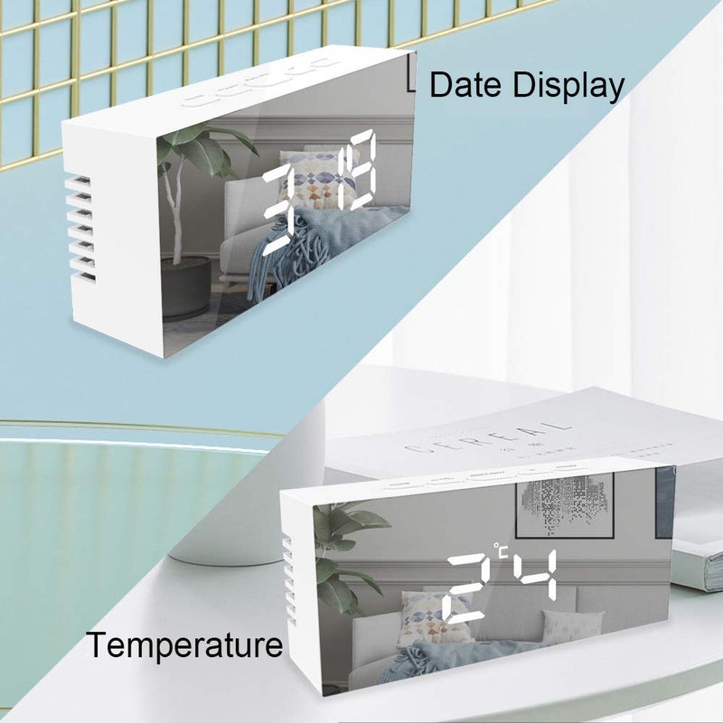 Lancoon Digital Alarm Clock Large LED Display Mirror Clock with Snooze Function Adjustable Brightness Suitable for Home Bedroom Living Room Office Travel White - Image 4