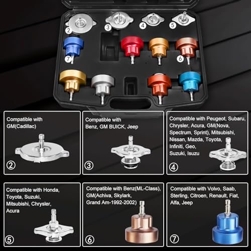 JIFETOR 14PCS Radiator Pressure Tester Tool Kit with Aluminium Pump and Metal Adapters, Black - Image 4