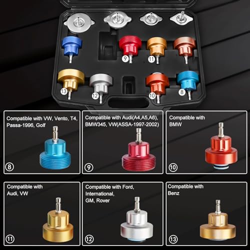 JIFETOR 14PCS Radiator Pressure Tester Tool Kit with Aluminium Pump and Metal Adapters, Black - Image 5