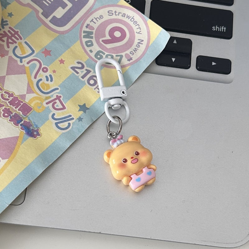 Cute Glossy Yellow Bear Keychain Cartoon Pendant 1 powder clothes