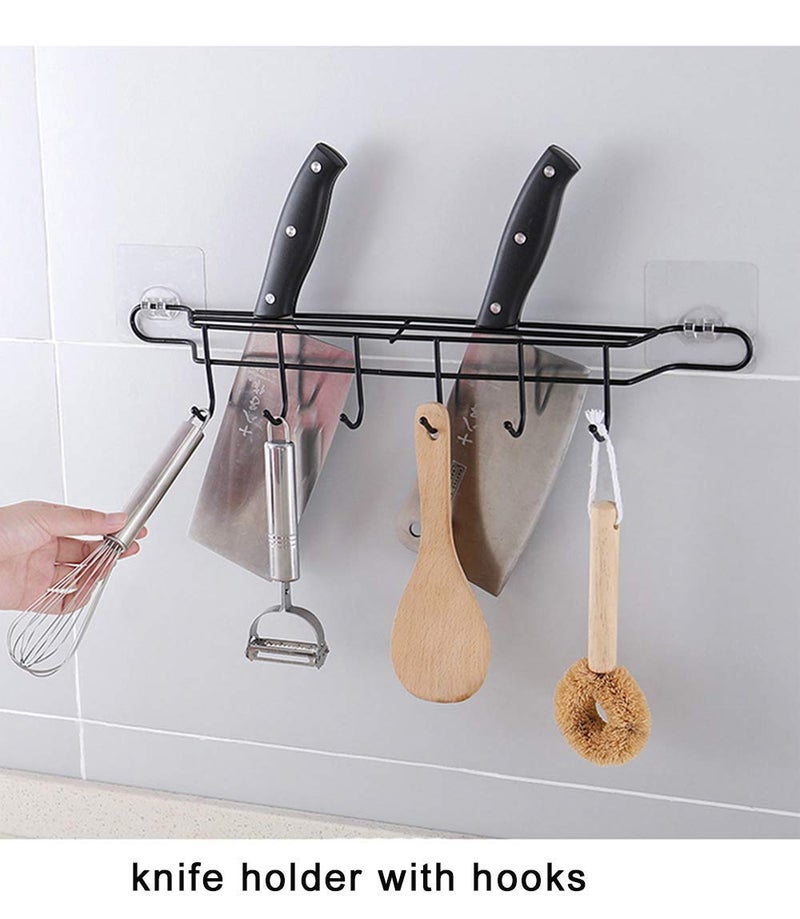 Valashiv Adhesive Metal 6 Hook Coat Hanger Towel Holder Organizer Kitchen Door Bathroom Knife Holder Rail Utensil Pan Cookware Black 6 Hook Rack - Image 4