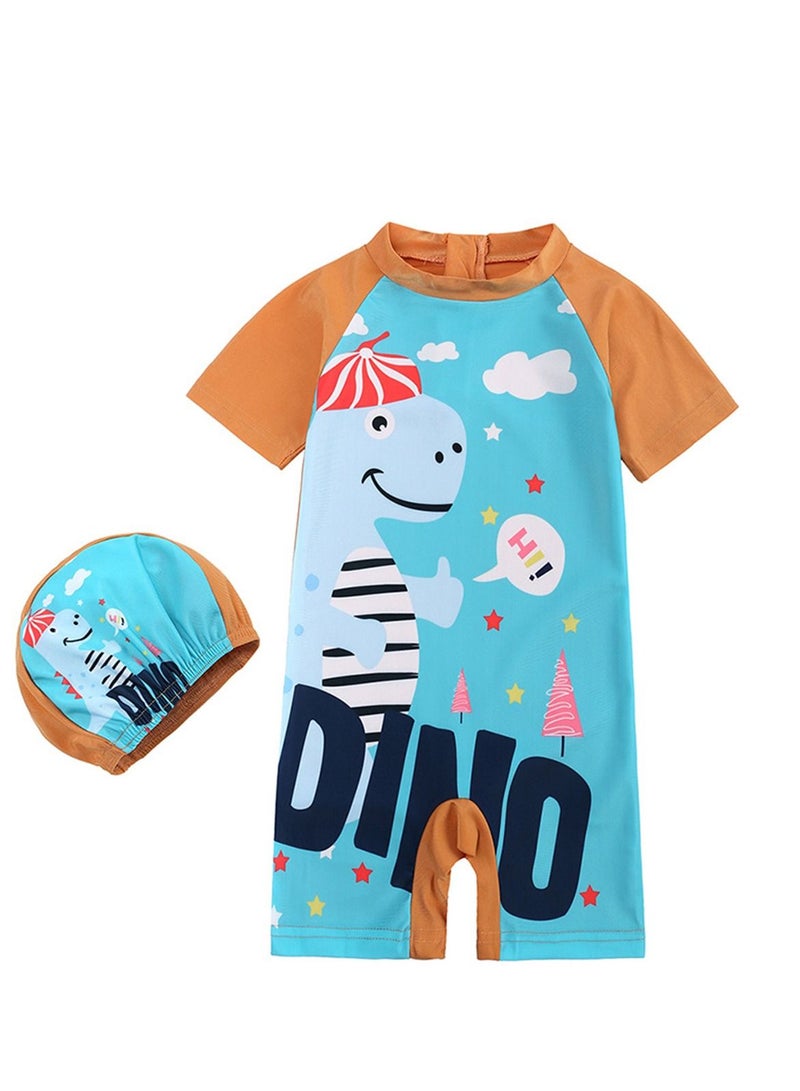 KIDS TALES Cartoon Cartoon Children's Swimsuit With Swimming Cap Outdoor Beach Hot Spring Swimsuit
