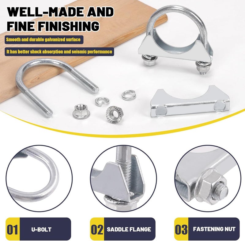 Mardatt 2Pcs 1-3/4"(45mm) Exhaust U Clamps, U Bolt Saddle Clamps, U Bolt Muffler Clips for Exhaust System - Image 3