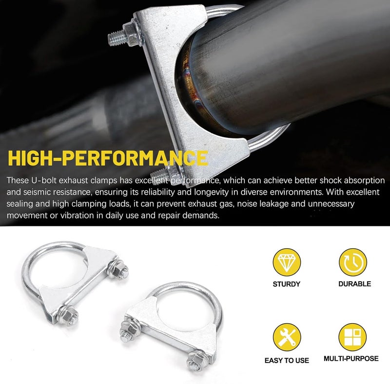 Mardatt 2Pcs 1-3/4"(45mm) Exhaust U Clamps, U Bolt Saddle Clamps, U Bolt Muffler Clips for Exhaust System - Image 4