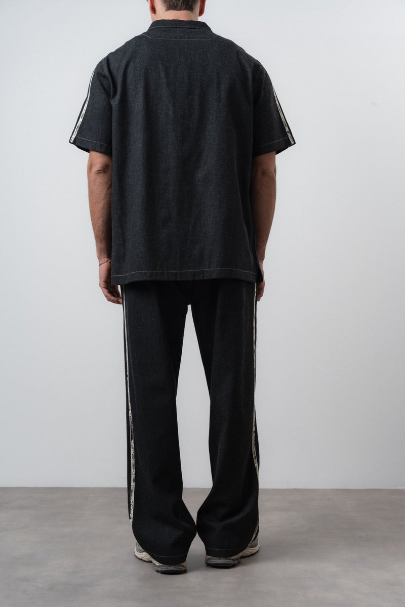 RESPIRE Men's Striped Denim Baggy Pants Black - Image 5