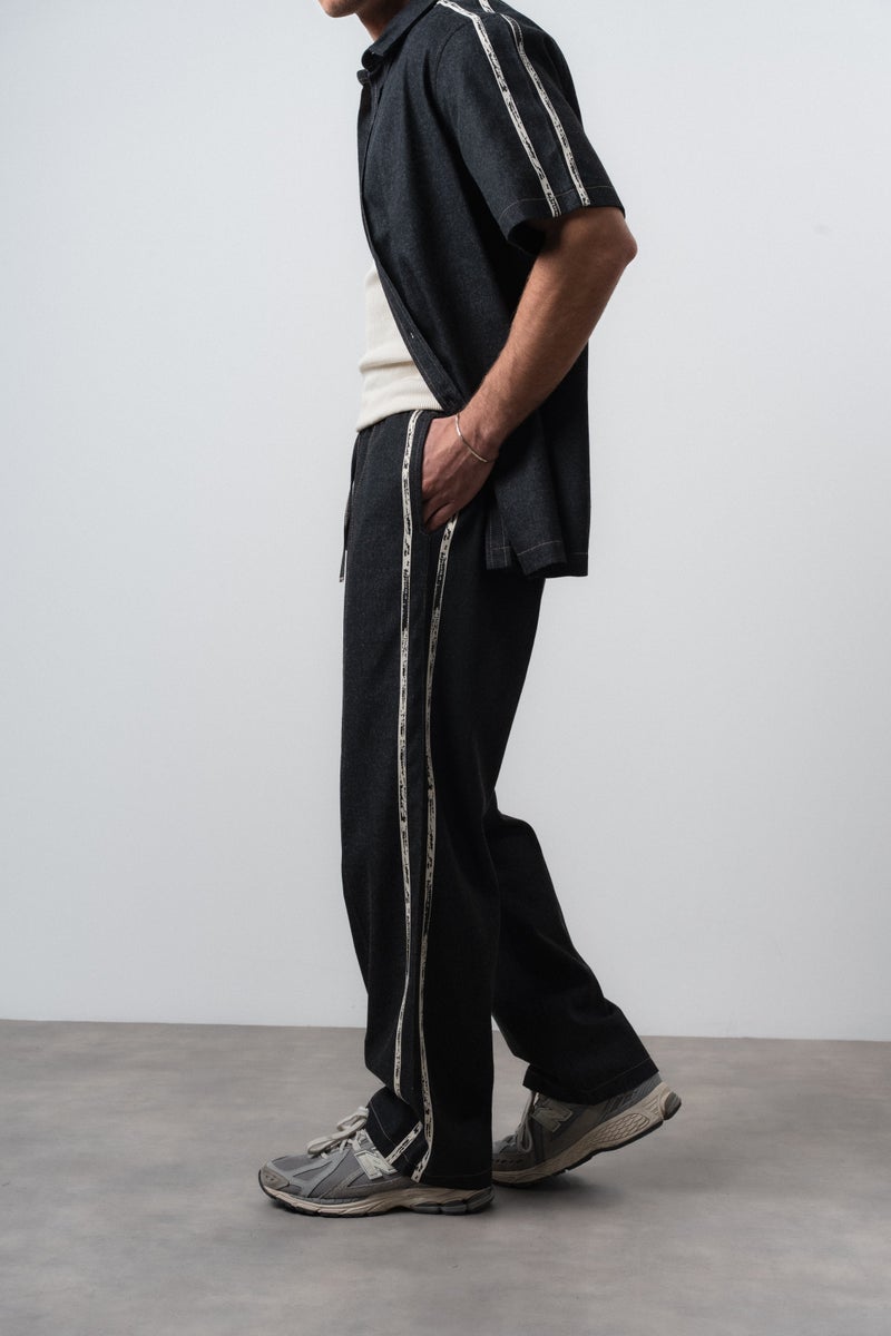 RESPIRE Men's Striped Denim Baggy Pants Black - Image 4
