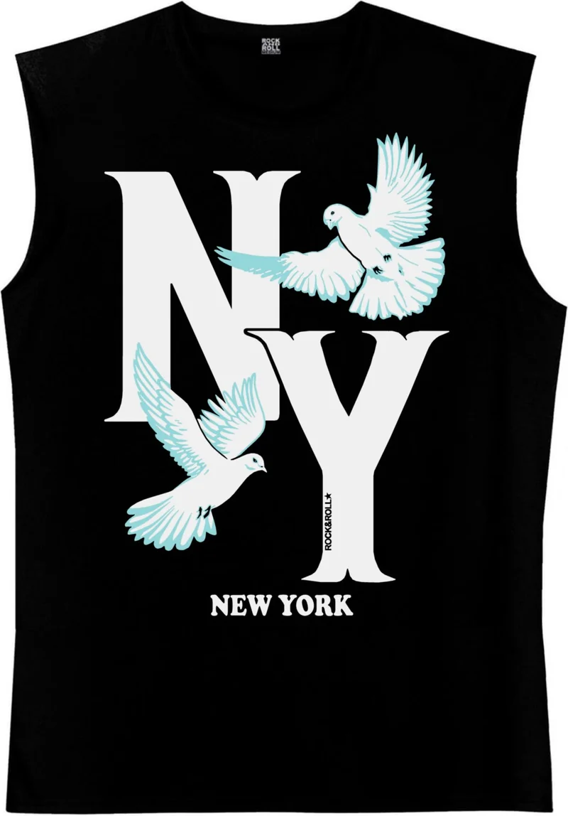 Rock&Roll  Ny Pigeons Black Men's Cut Sleeve / Sleeveless T-Shirt for Men | Best Price UAE