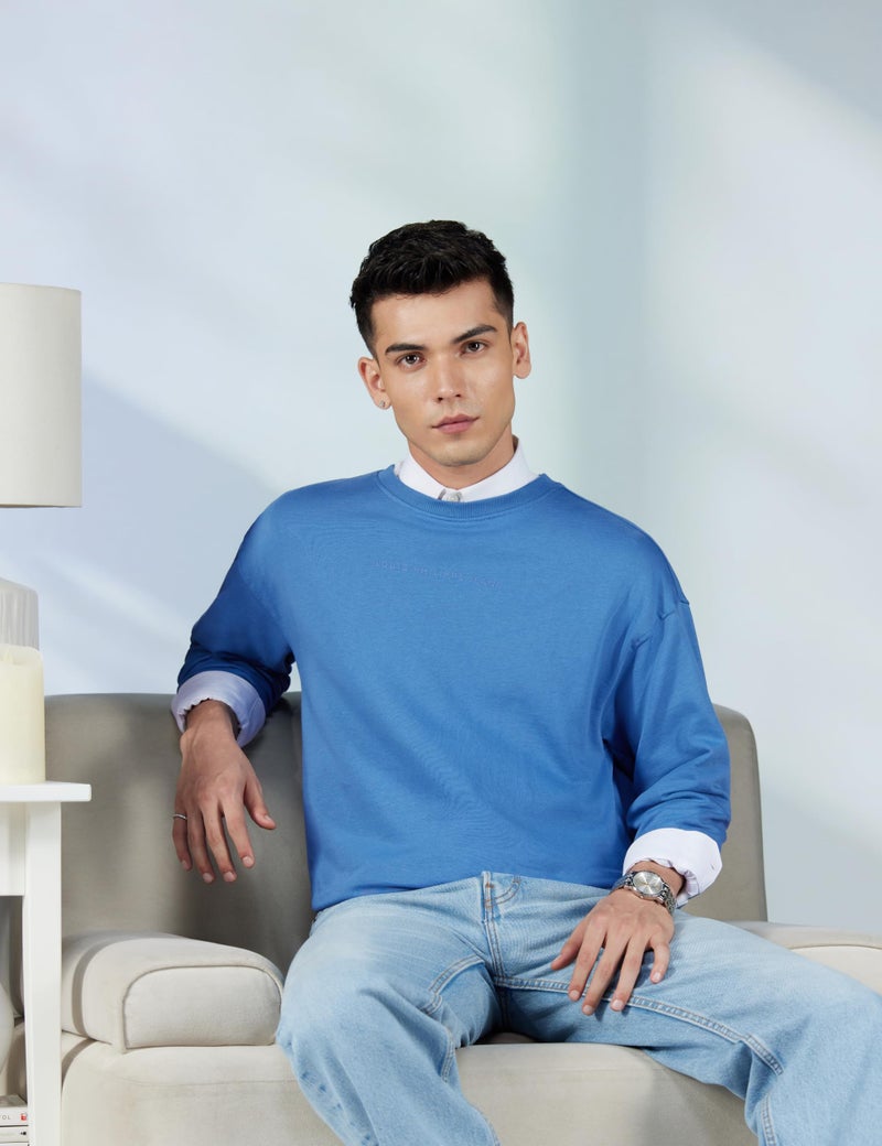 LOUIS PHILIPPE Men Casual Blue Graphic Print Sweatshirt - Image 2