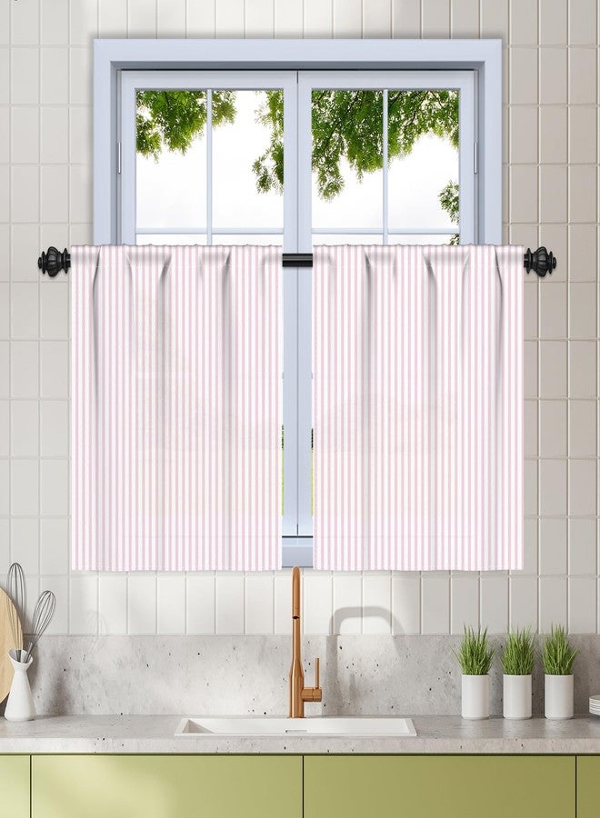 Renaiss 26 x 30 Inch Pink Striped Kitchen Curtains Heavy Linen Cafe Curtain Modern Farmhouse Window Treatment Tiers for Living Room Bathroom RV Camper Small Window Light Filtering Rod Pocket 2 Panels - Image 1