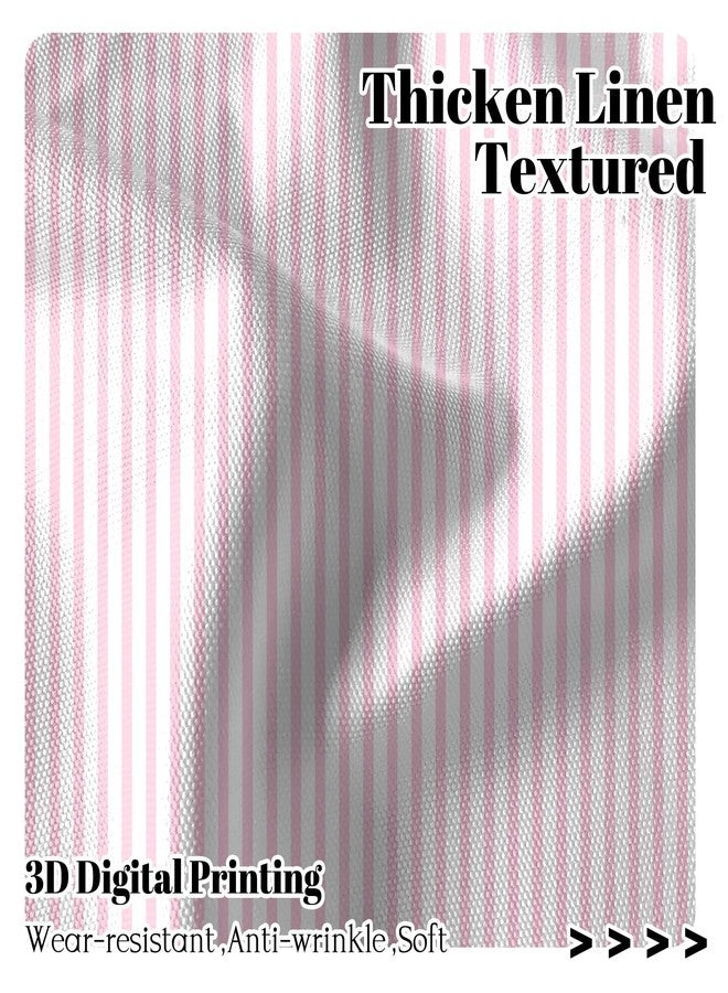 Renaiss 26 x 30 Inch Pink Striped Kitchen Curtains Heavy Linen Cafe Curtain Modern Farmhouse Window Treatment Tiers for Living Room Bathroom RV Camper Small Window Light Filtering Rod Pocket 2 Panels - Image 3