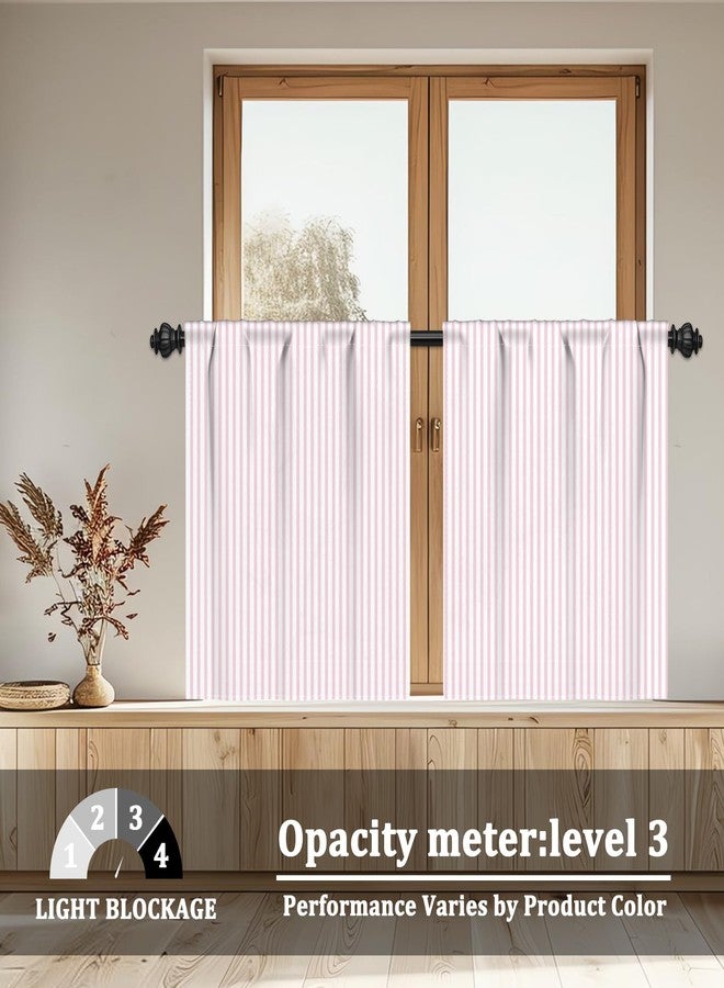 Renaiss 26 x 30 Inch Pink Striped Kitchen Curtains Heavy Linen Cafe Curtain Modern Farmhouse Window Treatment Tiers for Living Room Bathroom RV Camper Small Window Light Filtering Rod Pocket 2 Panels - Image 2