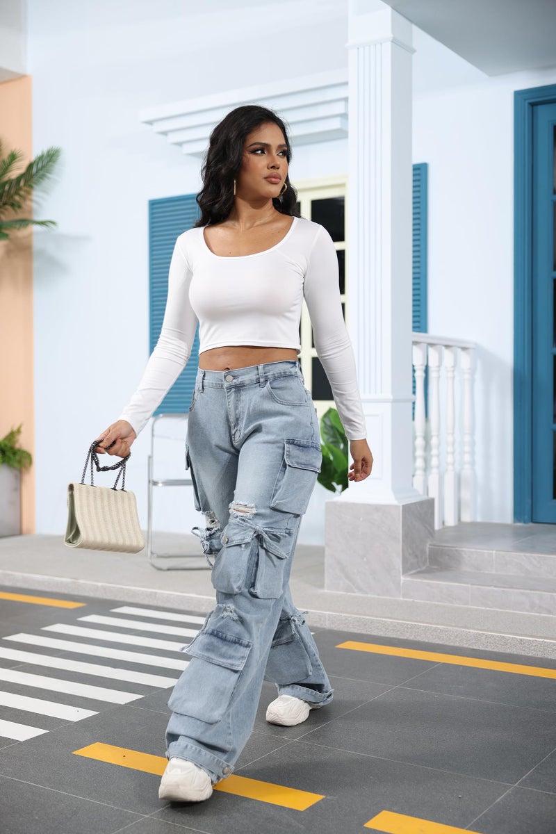 Ryehack Womenâ€™s Baggy Jeans Y2k Cargo Jeans Casual High Waist Baggy Denim Cargo Pants with Pockets Streetwear - Image 4
