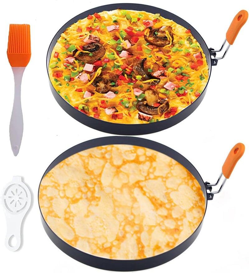 WOWITIS Large 2 Packs 8" Omelette Ring for Griddle,Stainless Steel 8 Inch Griddle Omelet Rings,Non-Stick Pancake Egg Ring Round Omelette Rings Omelet Mold Muffin Mold Silicone Handle - Image 1