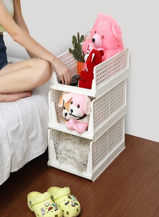 JEYANG Plastic Fold-able & Stack able Closet Organizers Rack, Drawer, Shelf Storage Container for Home Wardrobe & Cupboard (Pack of 3 (Large)) - Image 5