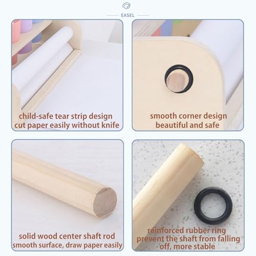XDONEF Wooden Tabletop Paper Roll Dispenser with Roll 11.4inx98.4ft and Pencil Cups Craft Art Paper Roll Holder for Kids Desktop Easel for Drawing Painting Home Classroom - Image 3