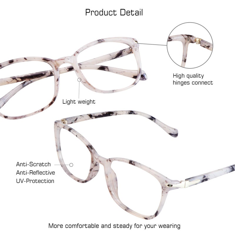 VisionGlobal Blue Light Blocking Glasses for Women, Anti Eyestrain, Computer Reading, TV Glasses, Stylish Square Frame, Anti Glare(Marble,+1.50 Magnification) - Image 2