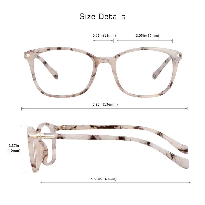 VisionGlobal Blue Light Blocking Glasses for Women, Anti Eyestrain, Computer Reading, TV Glasses, Stylish Square Frame, Anti Glare(Marble,+1.50 Magnification) - Image 3