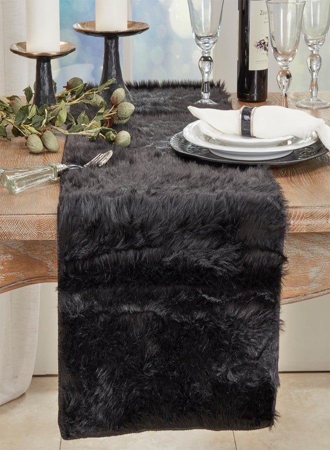 Fennco Styles Juneau Black Faux Fur Table Runner 15" W X 120" L - Solid Color Soft Plush Table Cover for Home, Dining Room, Banquets, Holiday and Special Occasion - Image 3
