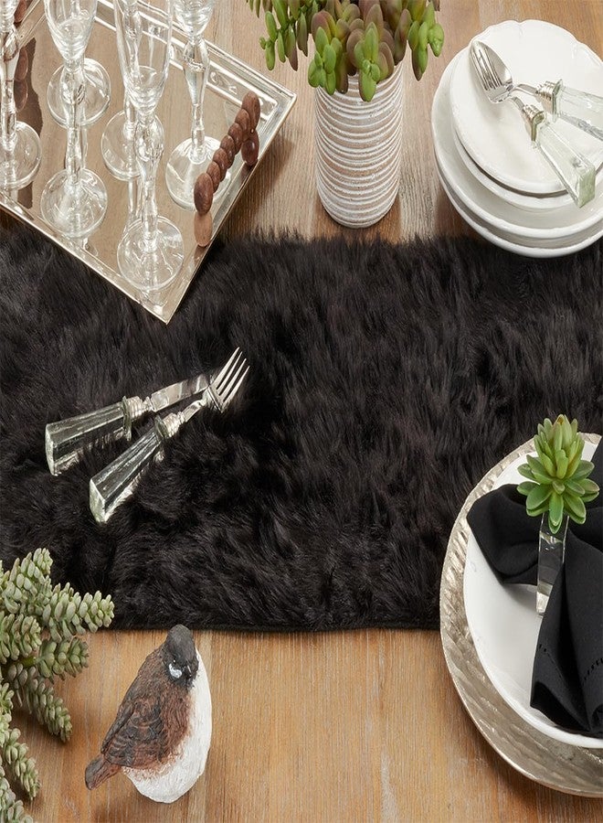 Fennco Styles Juneau Black Faux Fur Table Runner 15" W X 120" L - Solid Color Soft Plush Table Cover for Home, Dining Room, Banquets, Holiday and Special Occasion - Image 4