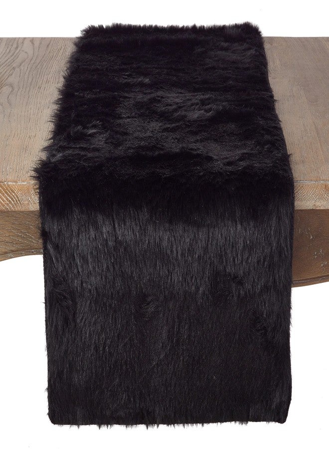 Fennco Styles Juneau Black Faux Fur Table Runner 15" W X 120" L - Solid Color Soft Plush Table Cover for Home, Dining Room, Banquets, Holiday and Special Occasion - Image 1