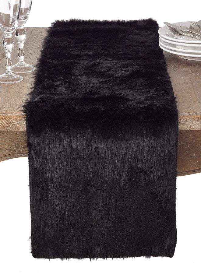 Fennco Styles Juneau Black Faux Fur Table Runner 15" W X 120" L - Solid Color Soft Plush Table Cover for Home, Dining Room, Banquets, Holiday and Special Occasion - Image 2